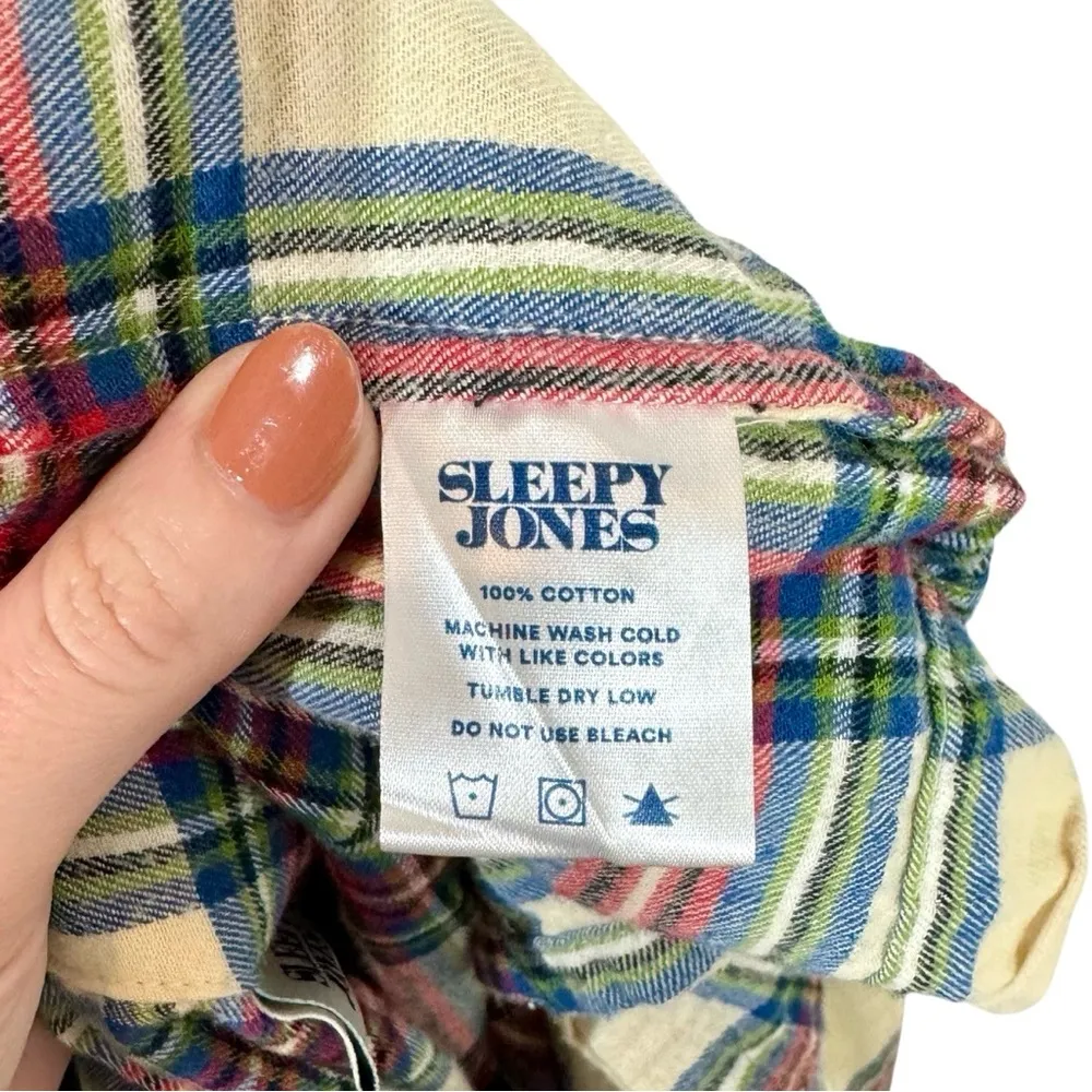 Sleepy Jones Marianne Brushed Cotton Twill Plaid Robe in Camel Red Size L - Image 7