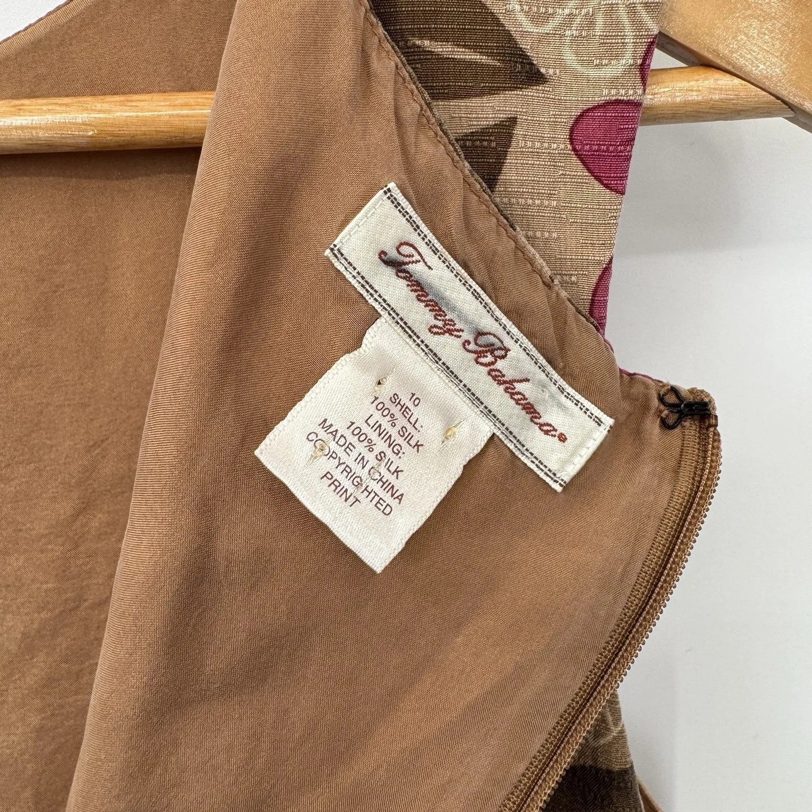 Vintage Tommy Bahama Resort Wear Cruise Dress Womens 10 Brown Floral Silk Lined - Image 8