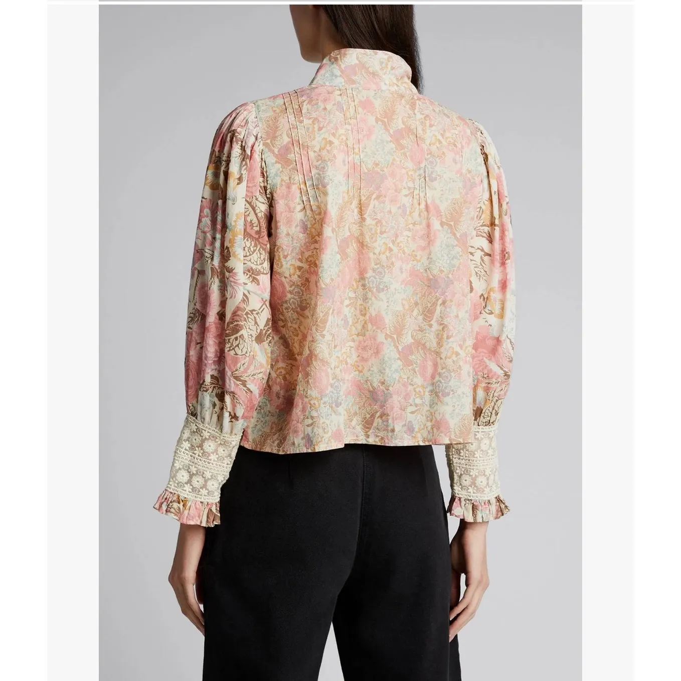 LoveShackFancy Brooke Floral lace Blouse button down Cuff Long‎ Sleeve Top XS - Image 10