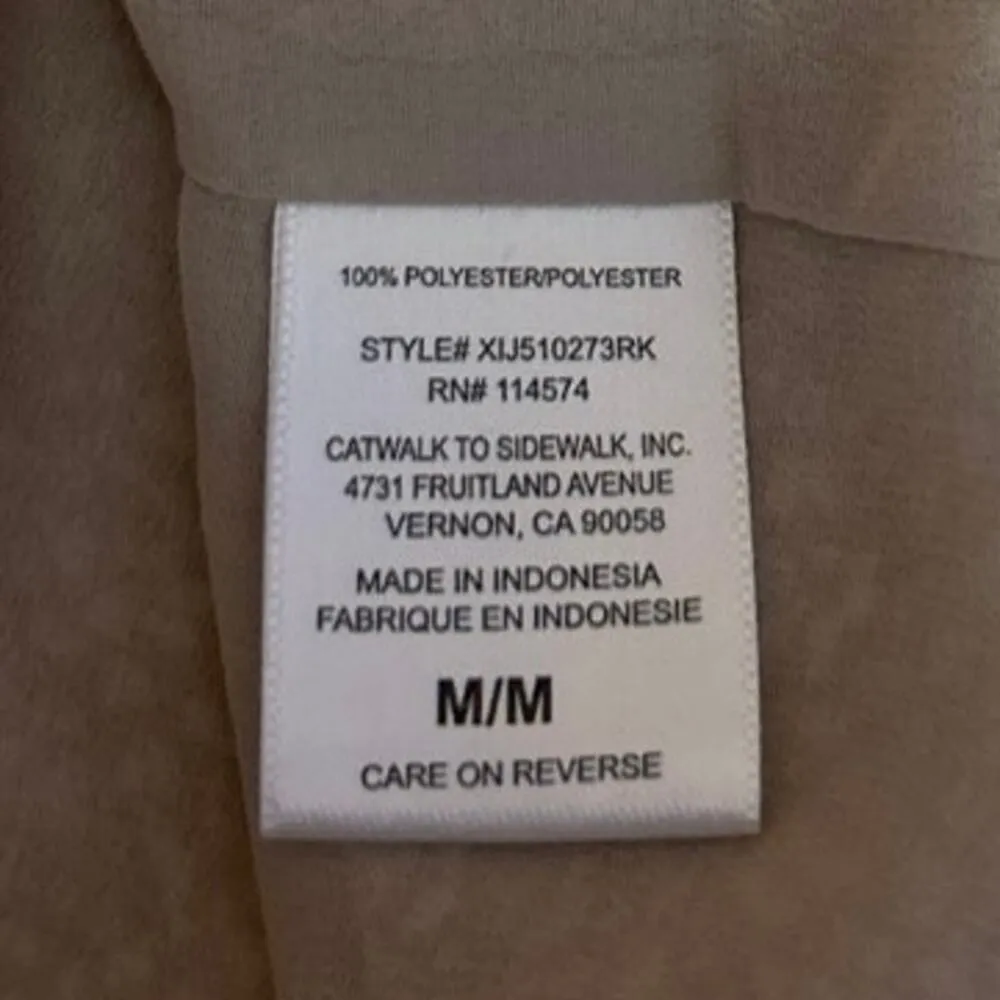 Pleione Women's Beige Printed Ruffle Smocked Tie Sleeveless Blouse Top Size M - Image 4