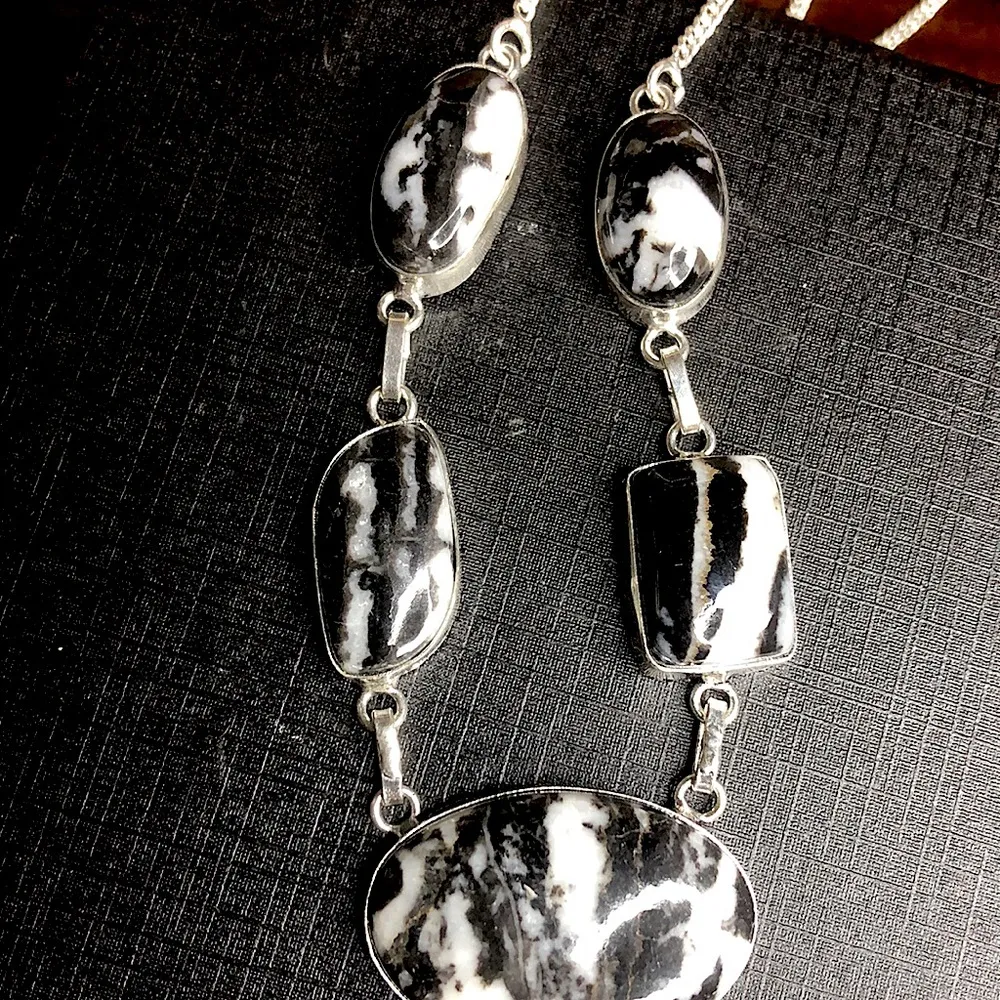 Sterling Silver Old Southwest White Buffalo Turquoise Cabochon Link Necklace 925 - Image 6