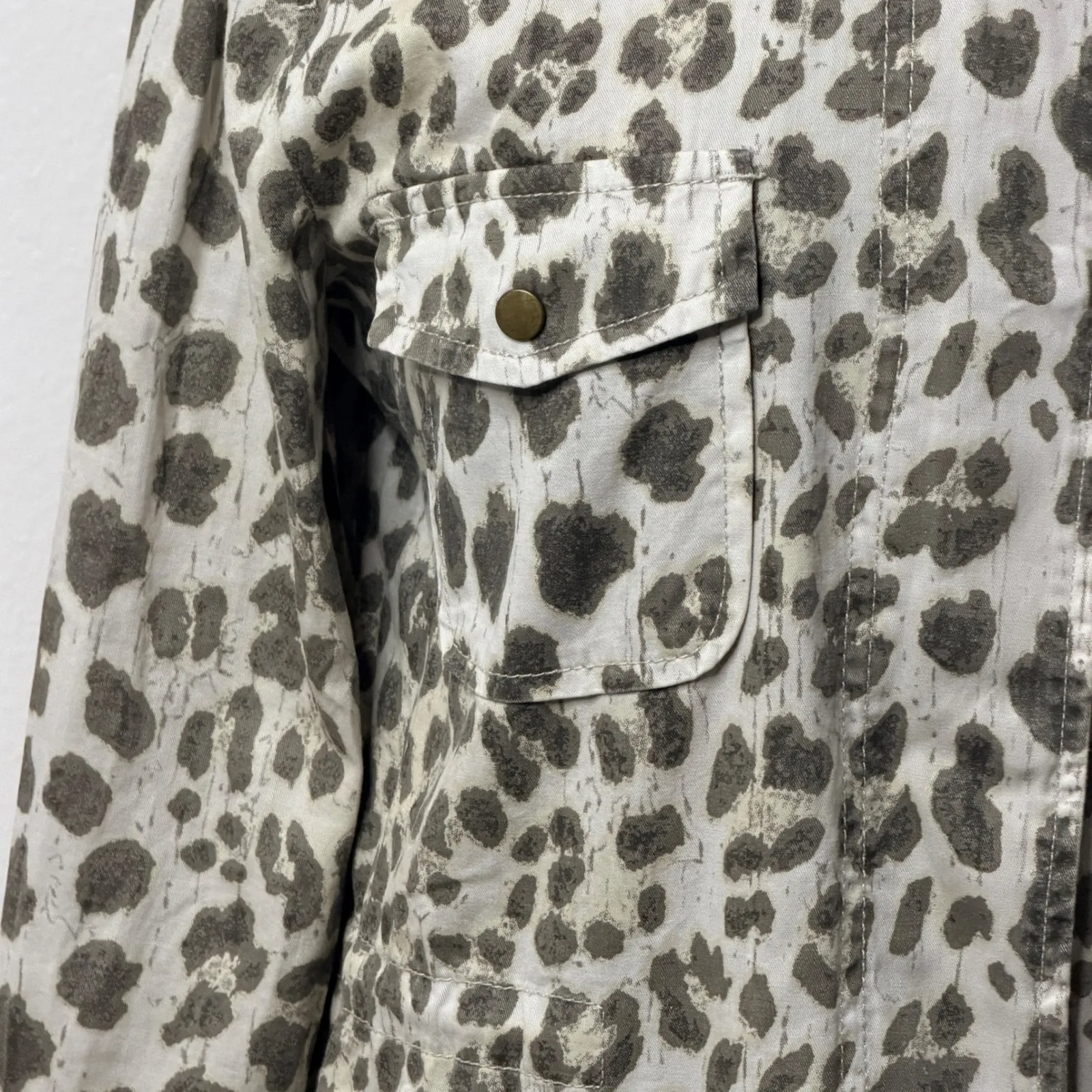 Lily Aldridge for Velvet Leopard Print Utility Jacket Sz Med Career Office Siren Tan - Image 5