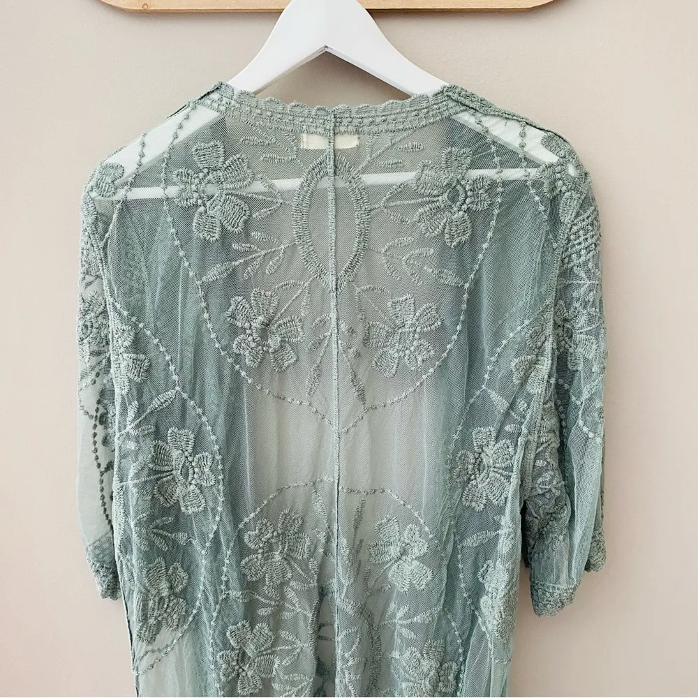 Altar'd State Long Embroidered Floral Kimono Cover Up Cardigan Green Sz … - Image 5