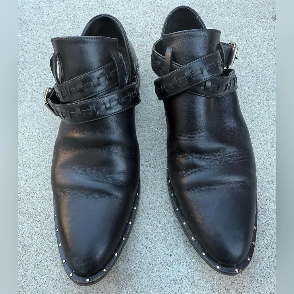 Freda Salvador Designer Black Leather Studded Moto Ankle Boots Women’s Size 5 - Image 2