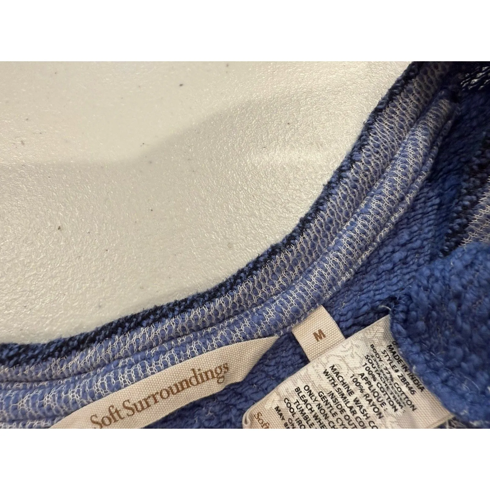 Soft Surroundings Syrah Top Womens Medium Striped Floral Crochet Applique Knit - Image 3