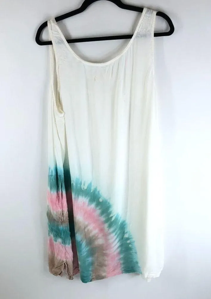 Electric & Rose Womens Tank Dress Tunic Tie Dye Scoop Neck Pullover White XL - Image 2