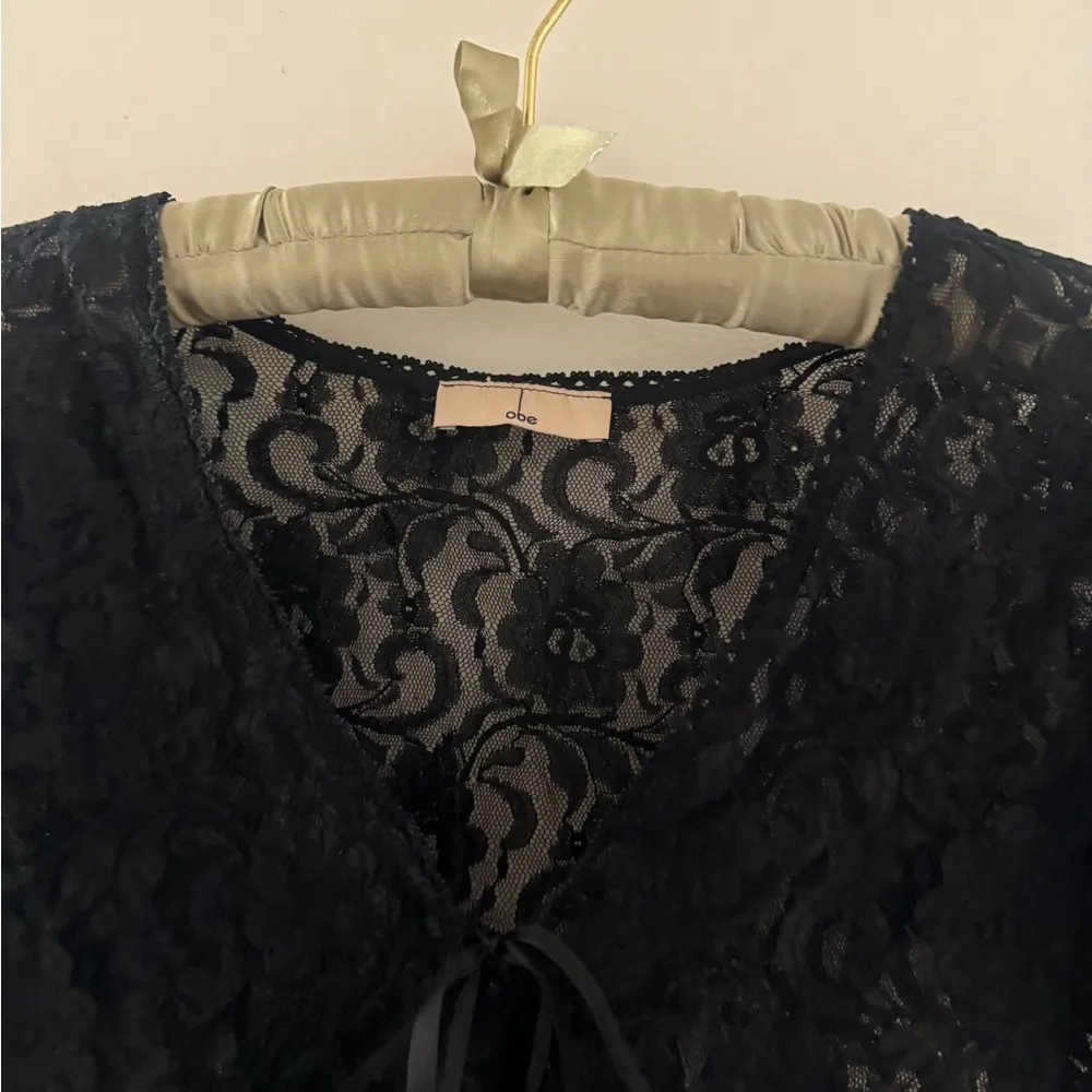 Black lace blouse with tie cropped size S from Obe - Image 3