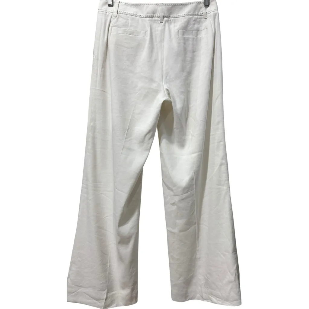 Rebecca Taylor‎ Linen Blend Pants Mid Rise White Wide Leg Fully Lined Trousers 8 - Image 2