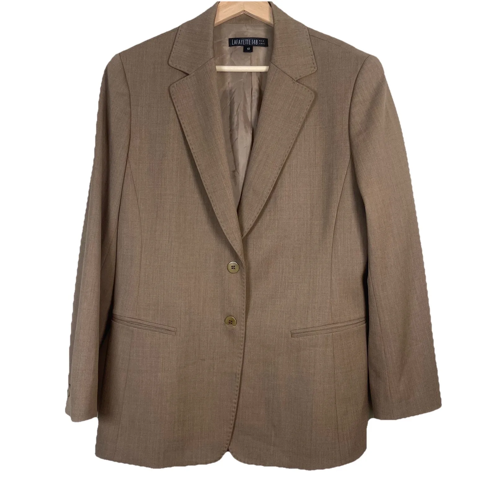 Lafayette 148 Wool Two Button Blazer Jacket Camel Tan Office Career‎ Classic - Image 4