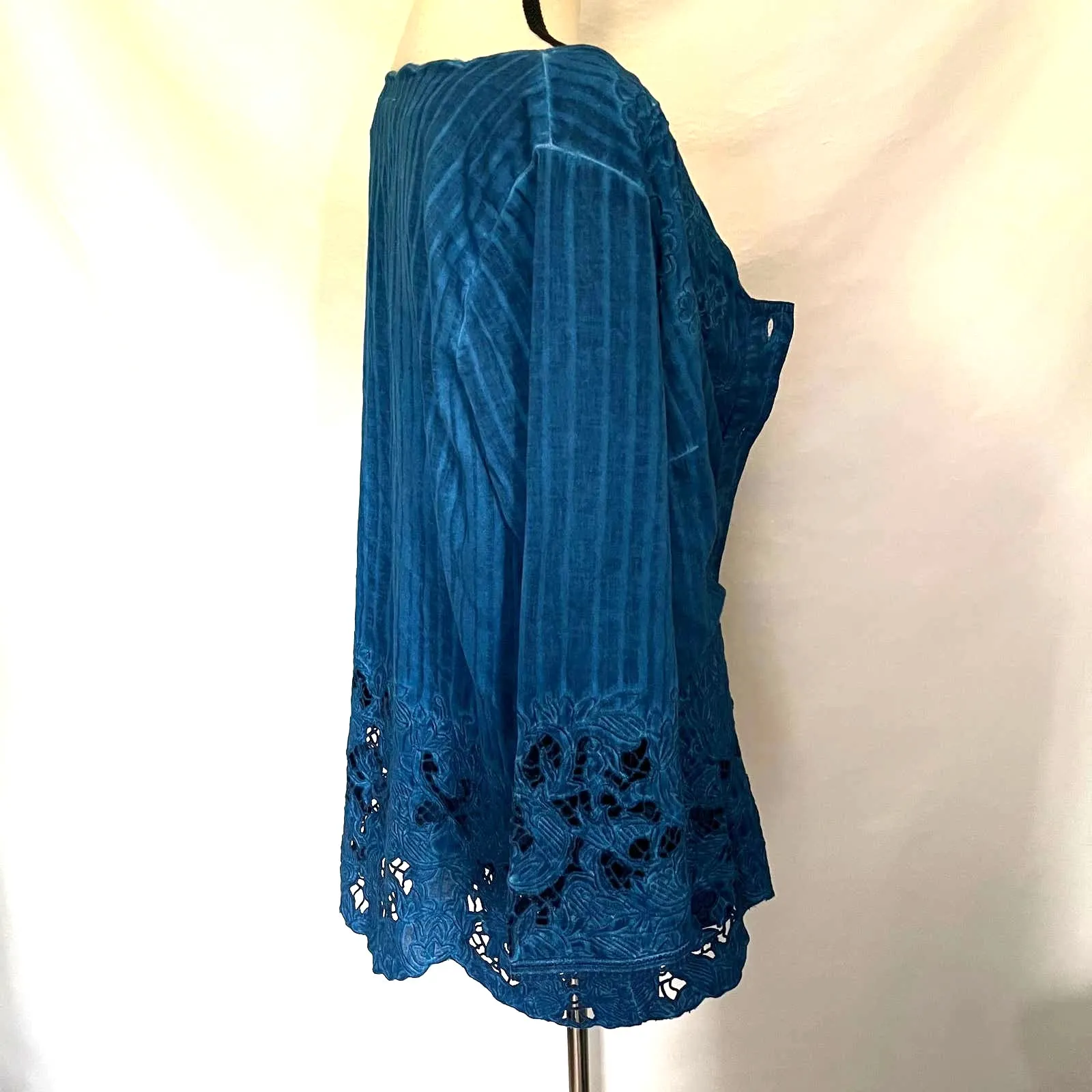 Soft Surroundings Esme Embroidered 2 Pc Womens Top Sz M Lace Granny Boho Lagom Blue Size M - Image 5
