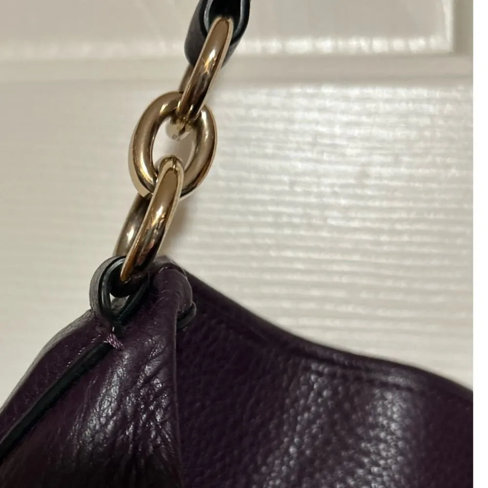 Coach Leather Purple Pebble Hobo Shoulder Bag Gold Zippers Chain Purple Interior - Image 10