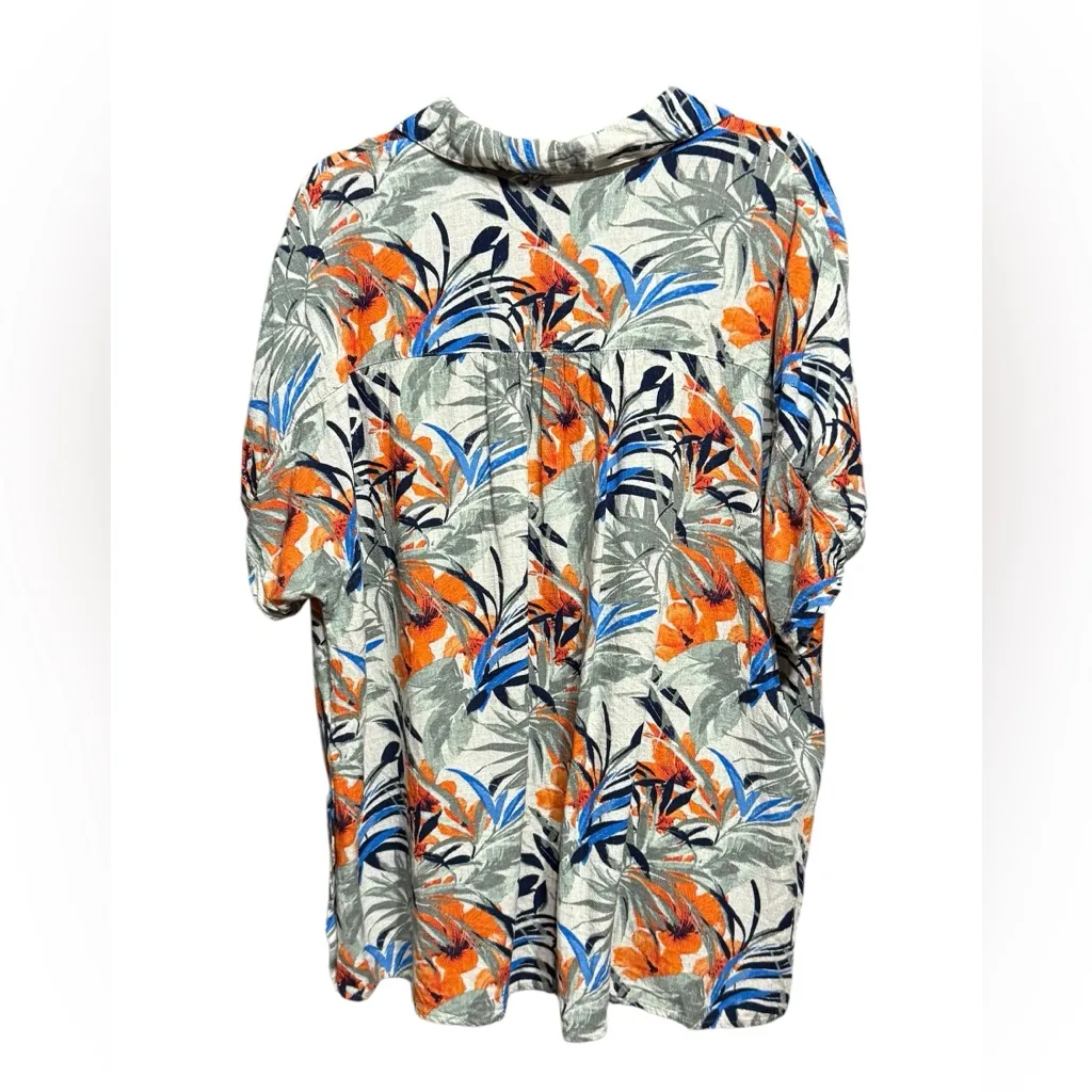Chico’s Linen Blend Tropical Print Button Down Top Short Sleeve Sz 3X - Image 9