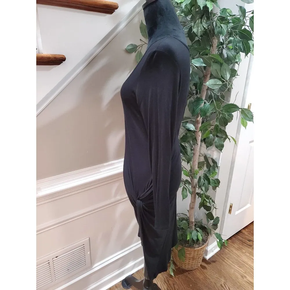 French Atmosphere Womens Black Round Neck Long Sleeve Knee Length Dress Large - Image 6