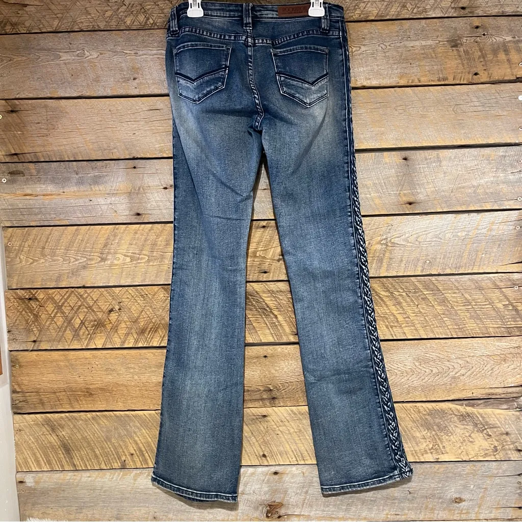 Rock & Roll Cowgirl Jeans Womens Size 30x34 Bootcut Stretch Denim Braided Y2K - Image 3