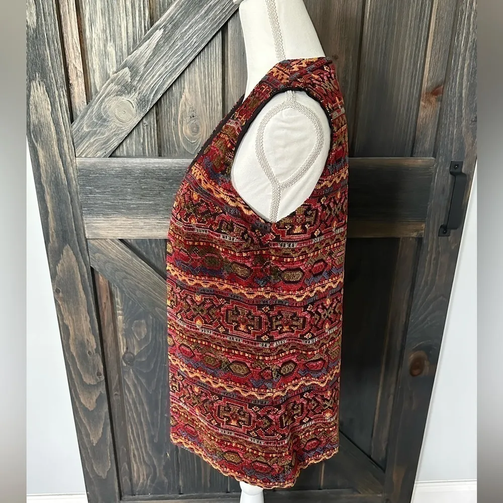 Vintage 1960s Boho‎ Brocade Multicolor Cotton Vest Small Red - Image 2