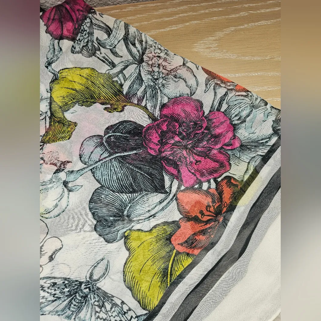 Betsey Johnson White Silk Sheer Etched Flower Butterfly Square Neck Scarf - Image 7