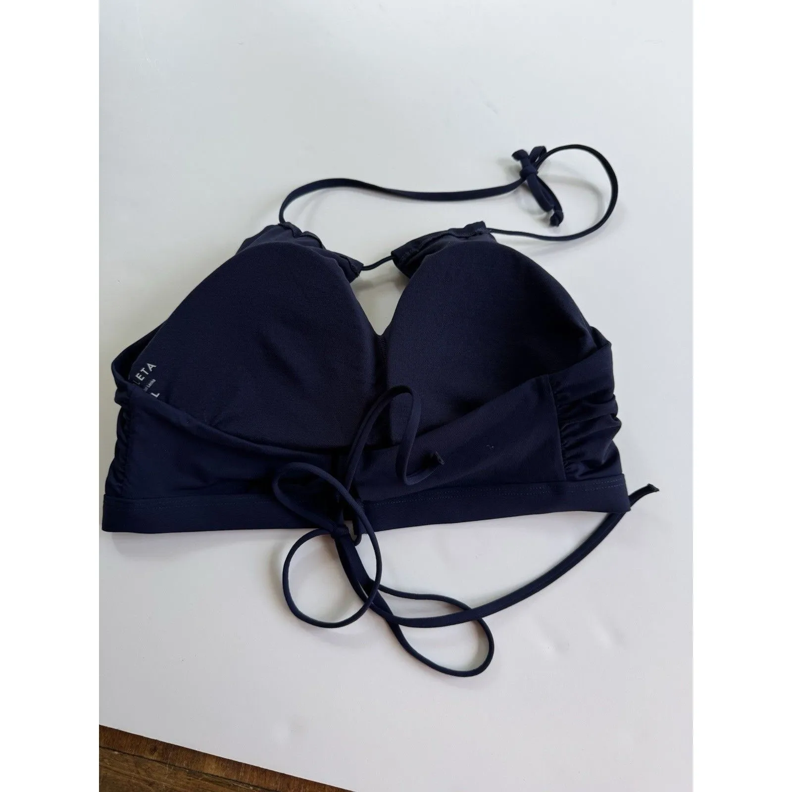 Athleta High Neck Keyhole Swim Bikini Top Size XL Navy Blue Tie Back Cups - Image 8