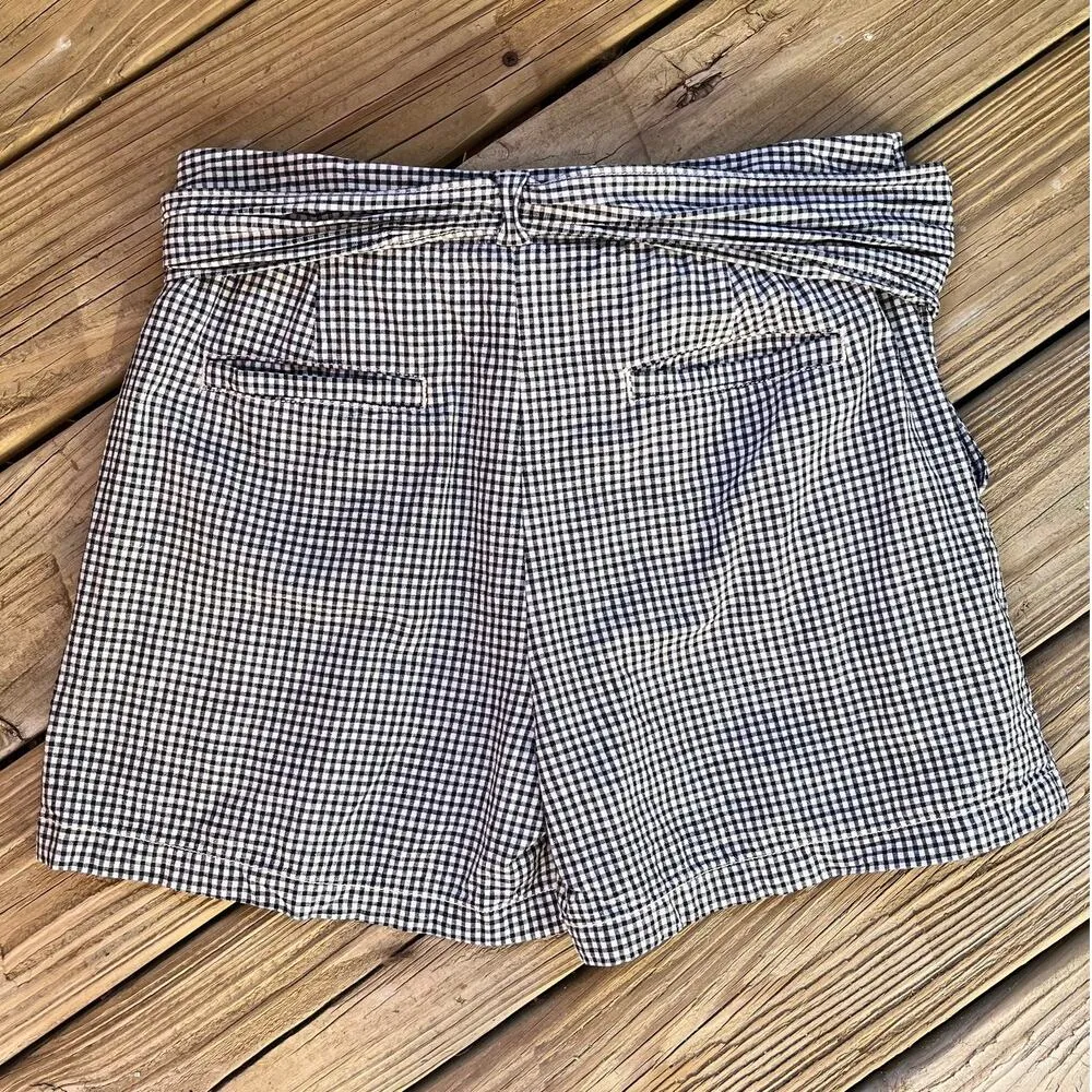 Anthropologie Cartonnier Women's Black And White Gingham Tie Shorts Size 14 - Image 2