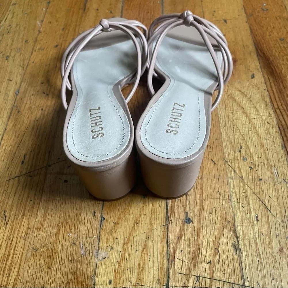 Schutz Nude Leather Strappy Block Heel Sandals Size 11 - Image 3