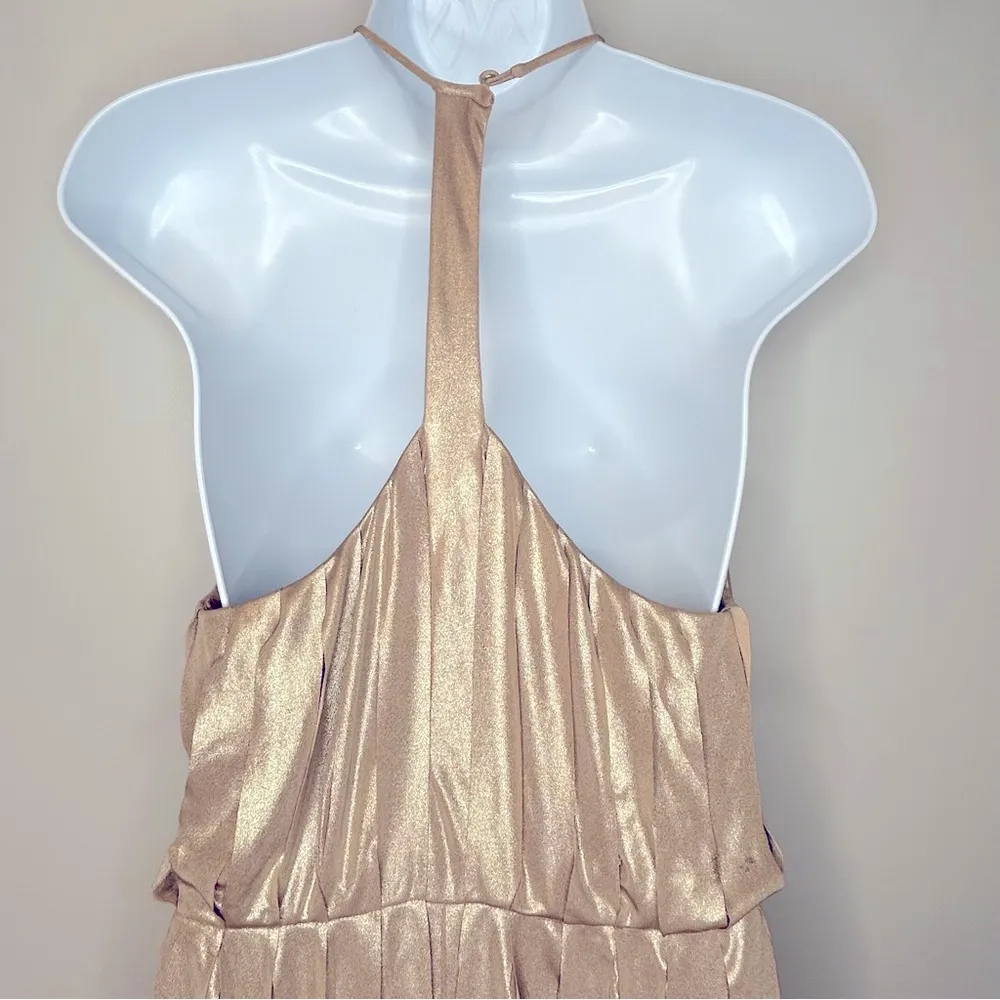 Halston Heritage Gold Metallic Carwash Dress Size M - Image 10