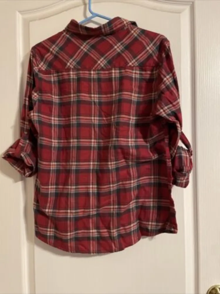 Jachs Girlfriend Bea Red Plaid Long Sleeve Pearl Snap Flannel Shirt Sz S - Image 2