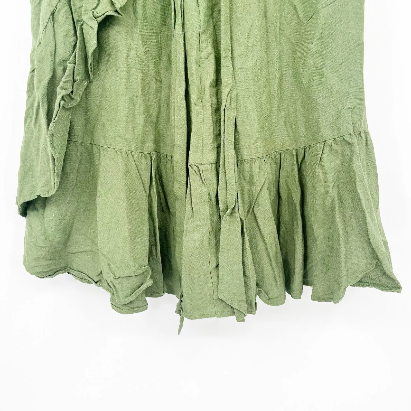 ANN TAYLOR Womens Linen‎ Blend Ruffle Beachy Lagenlook Knee Length Skirt Green - Image 3