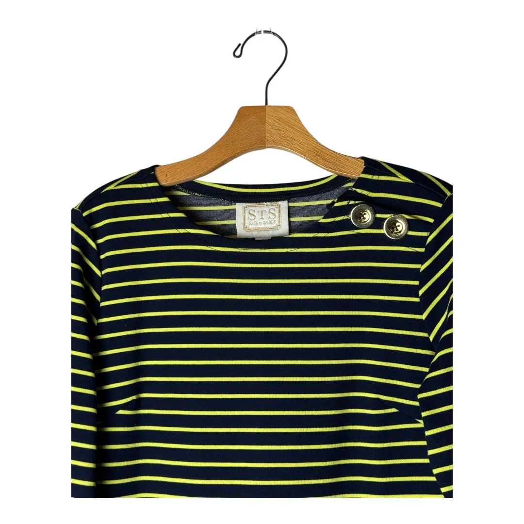 STS‎ Sail to Sable Dress Women Blue Yellow Stripe Crewneck Shift Mini Preppy - Image 3