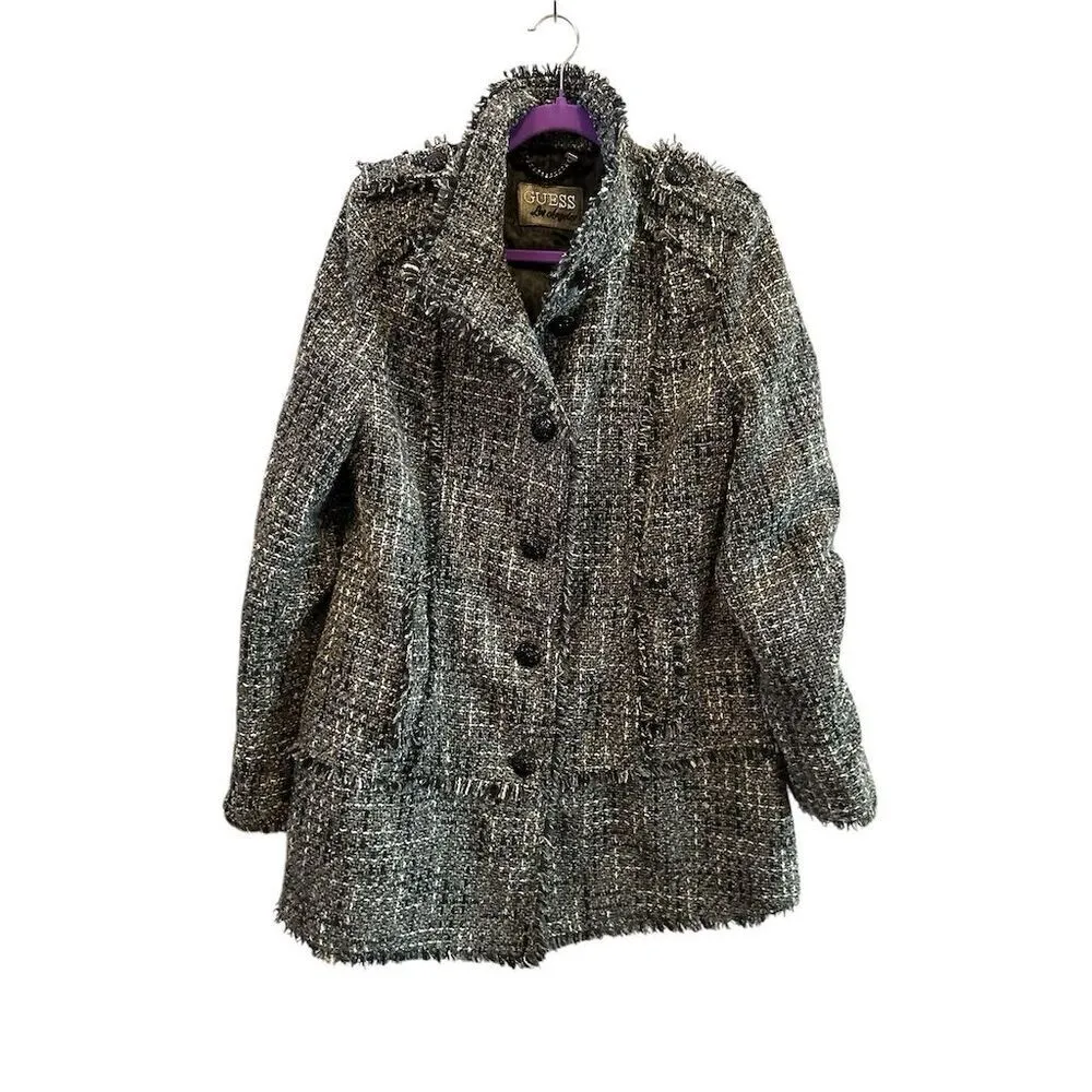 GUESS Women's Tweed Overcoat‎ Black Fringe Detail Size XL Casual Fall - Image 3