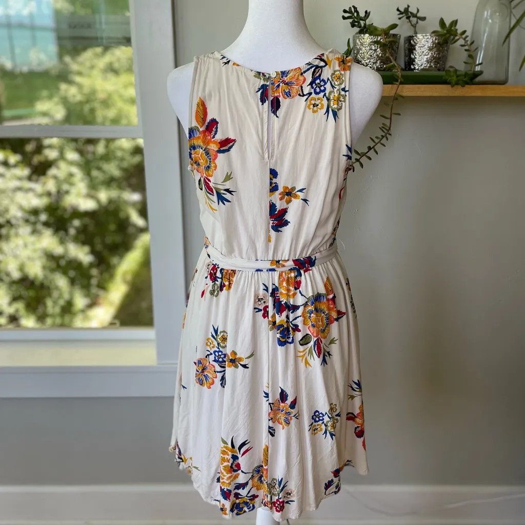 Old Navy Sleeveless Ivory Floral Tie Belt Dress Sz Small - Image 3