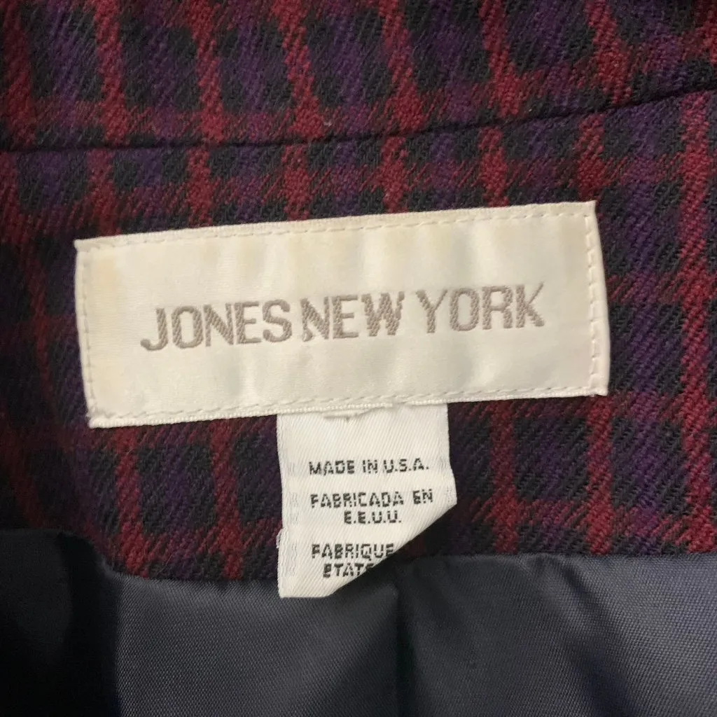 Vintage Worsted Wool Blazer Jacket XL Purple Plaid Shoulder Pads Buttons Pockets - Image 6