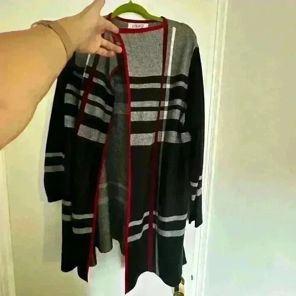 Kasper Edge To Edge Plaid Open-Front Cardigan. Size L. Lots of stretch. - Image 6