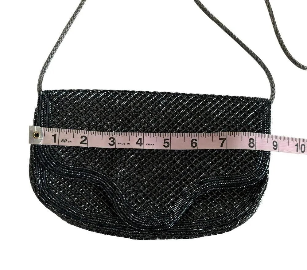 Vintage Black & Gunmetal Gray Beaded Glam Bag Purse - Image 3