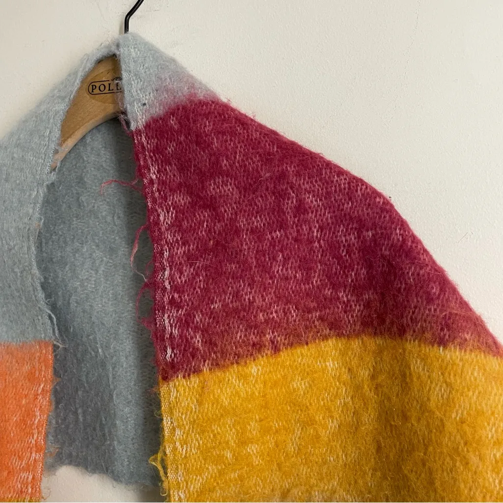 Britt’s Knits Barcelona Blanket Scarf Multicolor Color Block Fringe 80” x 14” Red - Image 3