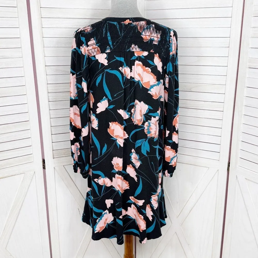 Maeve Anthropologie‎ Ragonda Floral Smocked Shoulder Tunic Shift Dress Black 4 - Image 5