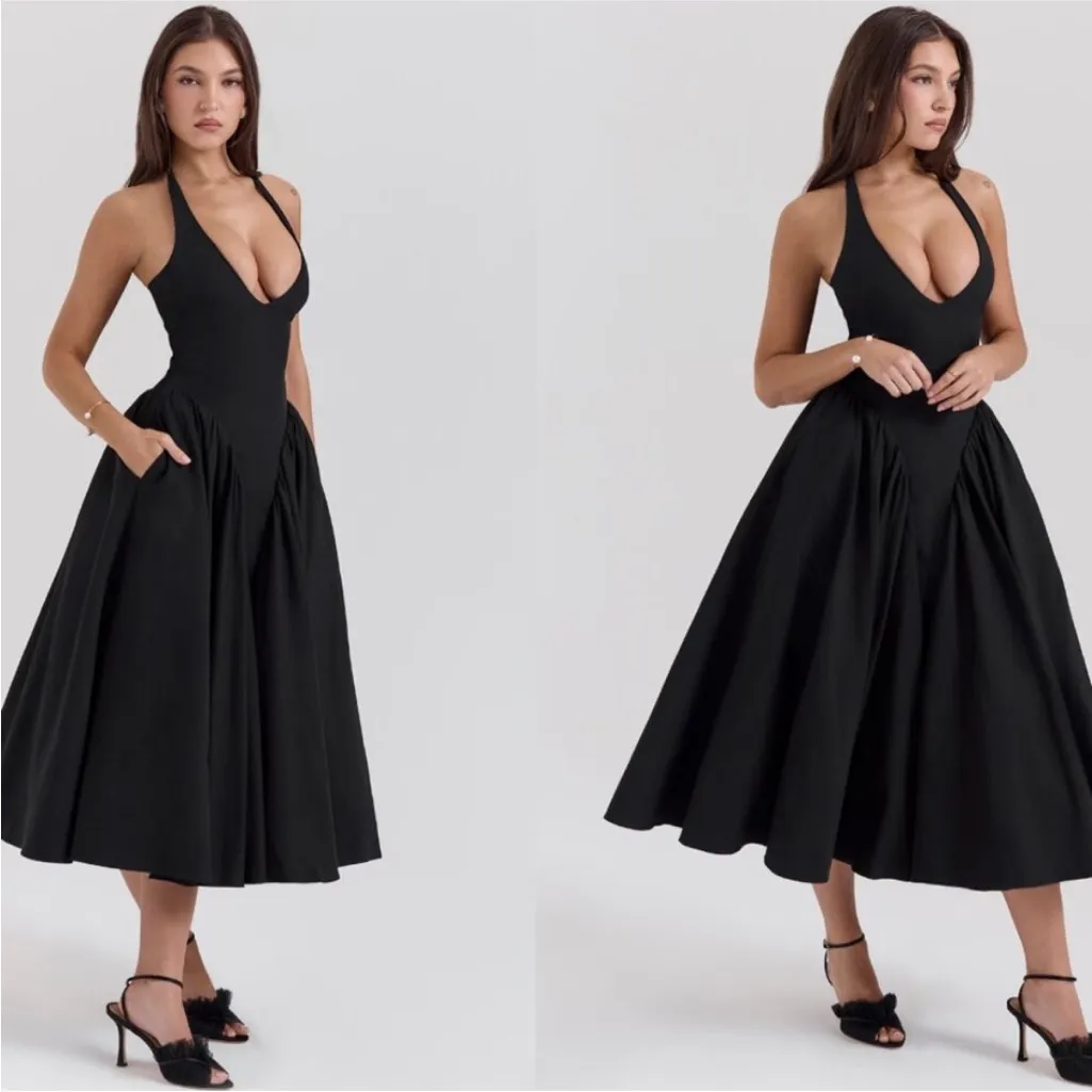 HOUSE OF‎ CB 'Marilyn' Black Twill Halter Midi Dress NWOT size M - Image 14