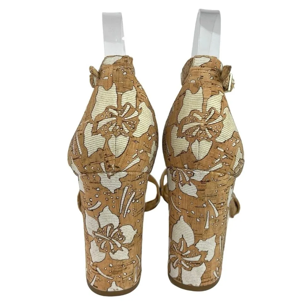 Ivanka Trump Beige Tan Open Toe Ankle Strap Buckle Block High Heels Sandals 9M - Image 4