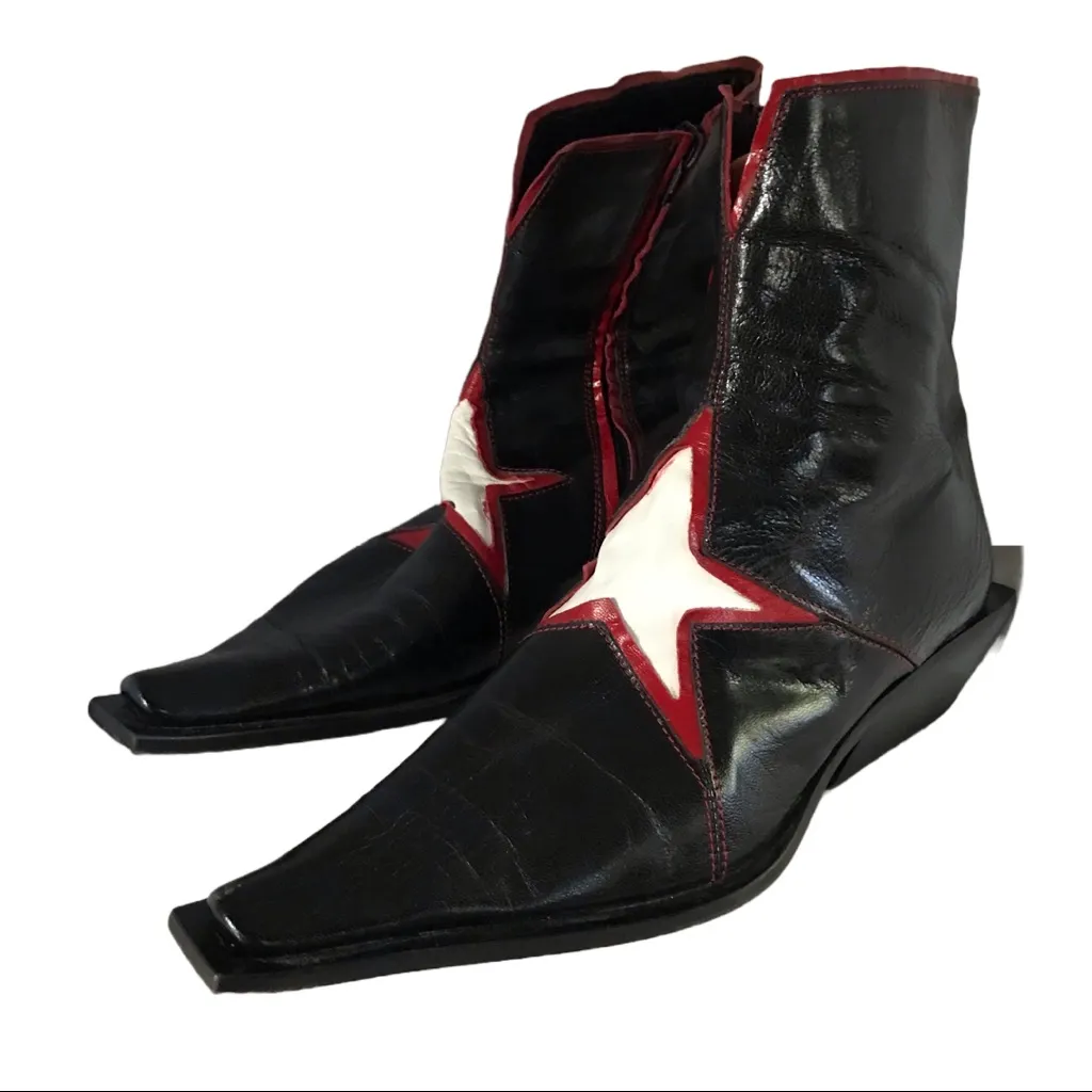 GOFFREDO FANTINI MATERIA PRIMA BLACK, RED AND WHITE STAR DESIGN BOOTS (36) Black Size 5 - Image 11