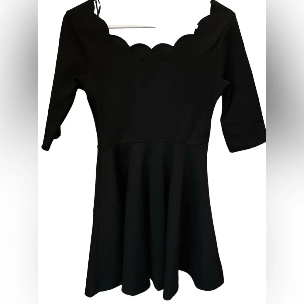 Lulus Tip the‎ Scallops Black Scalloped Scoop Neck Skater Dress - Image 6