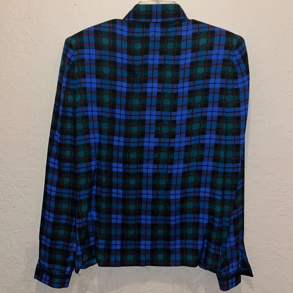 Vintage Silk Plaid Blouse with shoulder pads - Image 5