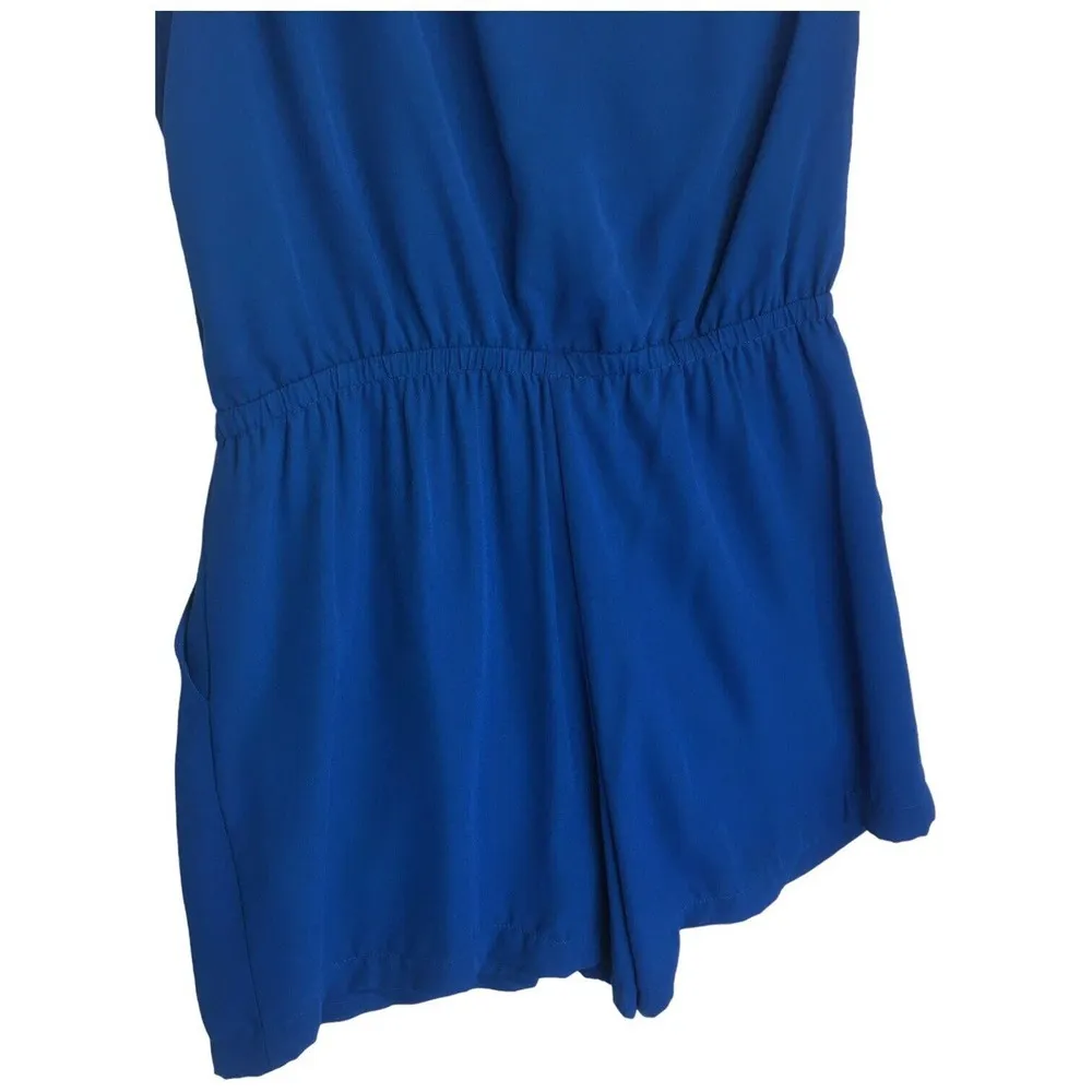 Naked Zebra Womens Medium Romper One Shoulder Dressy Shorts Pockets Blue - Image 10