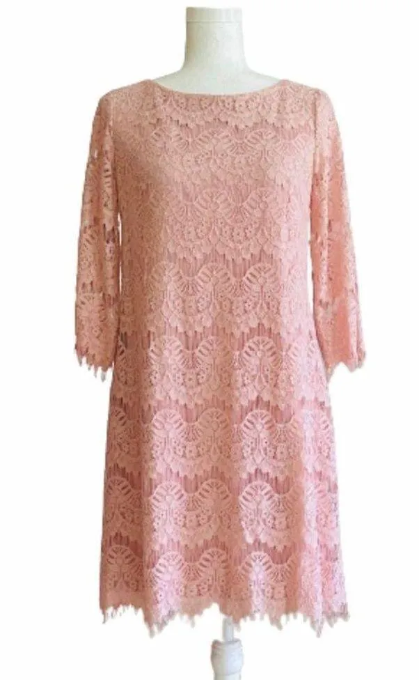 Jessica Howard Dress Blush Pink Lace 3/4 Sleeve Lined Sheath Party Size 8P - Image 11