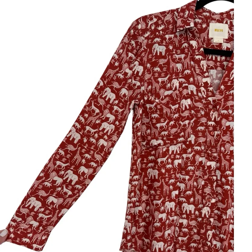 Anthropologie Maeve Casia Safari Animal‎ Print Button Up Blouse Top Sz 2 Novelty - Image 10