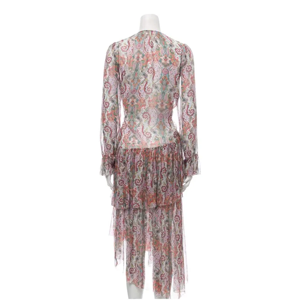 ZIMMERMANN Silk Paisley Floral Tiered Dress Long Sleeves Asymmetric Hem Medium - Image 6