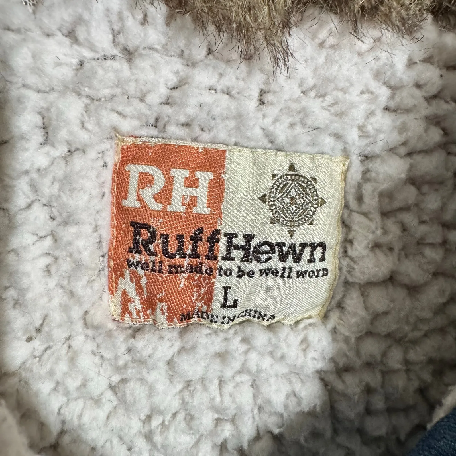 Ruff Hewn 90s Y2K Faux Fur Collar Denim Jacket Women L Blue Western Sherpa Lined - Image 4