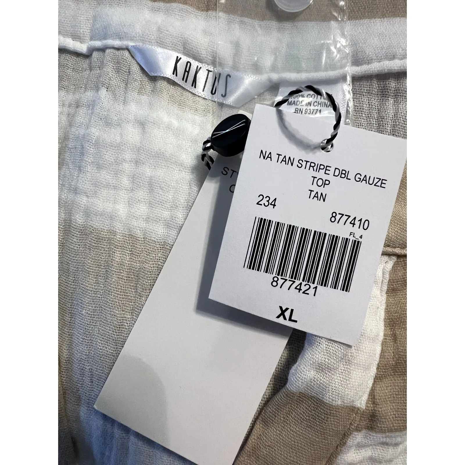 Kaktus Beach Cover up Size XL Stripped Gauze Tan White Swimwear Vacation NEW - Image 10