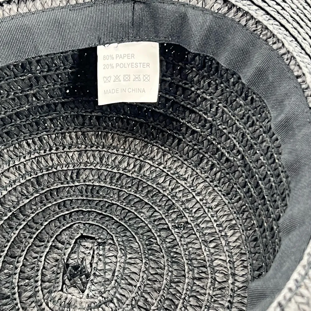 Just Married beach straw floppy hat spell out bride to be honeymoon hat Black - Image 3