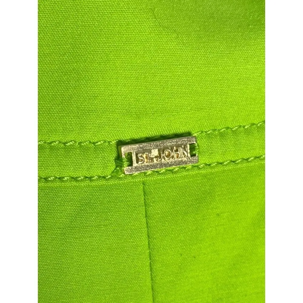 St. John  Women's S Lime Green Double Breasted Jacket Cotton‎ Bright Preppy Twee - Image 7