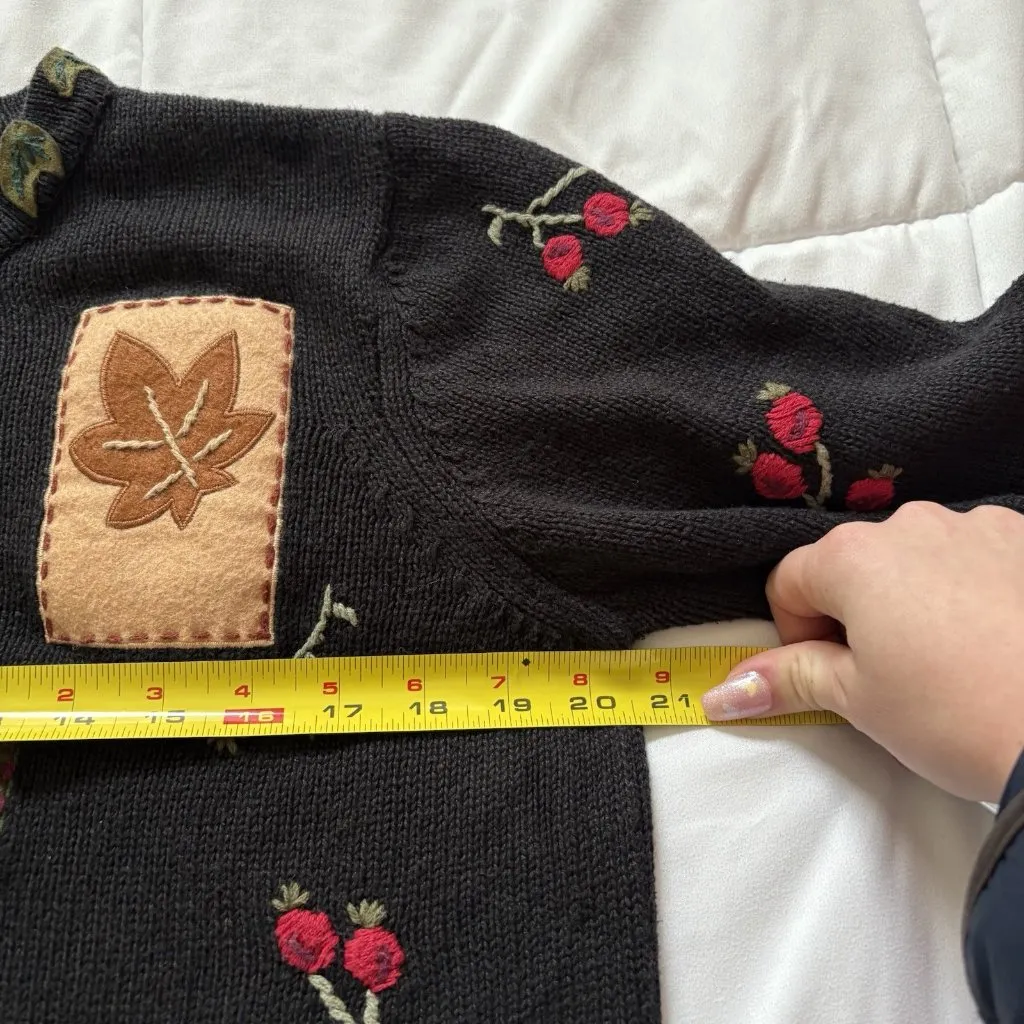 Vintage 90s Y2K Fall Autumn Sweater Womens Size Medium Pumpkin Harvest Teacher Black - Image 6