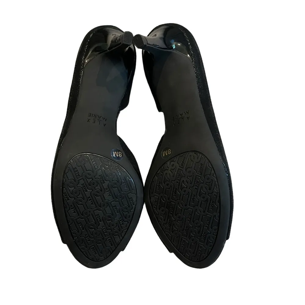 Alex Marie Black Leather D'Orsay Pumps Beaded Flower Rosette, Sz 8 - Image 14