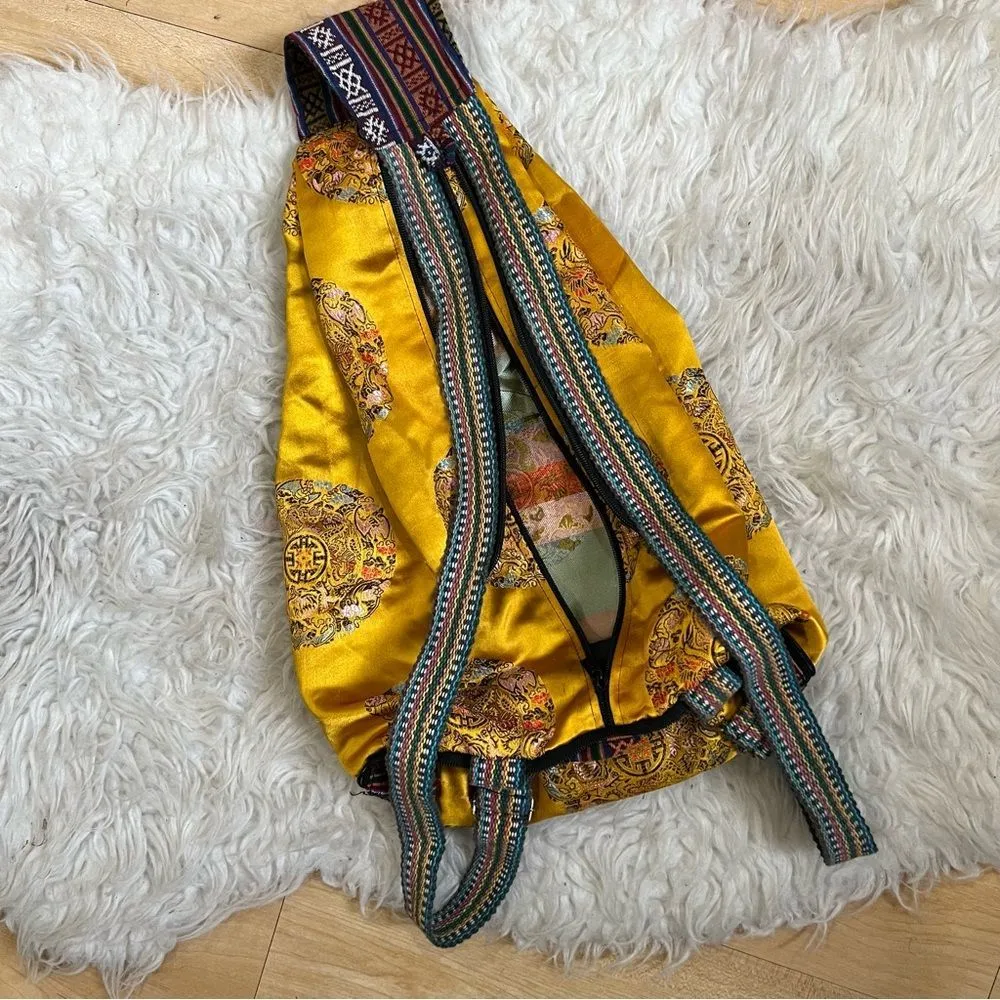 Ethnic tribal printed backpack bag purse chestnut Yellow - Image 3